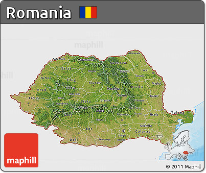 Satellite 3D Map of Romania, single color outside, bathymetry sea, shaded relief sea