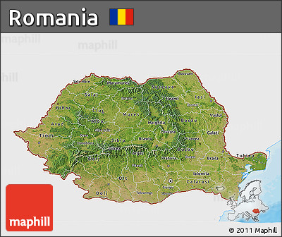 Satellite 3D Map of Romania, single color outside, bathymetry sea, shaded relief sea