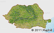 Satellite 3D Map of Romania, single color outside, bathymetry sea, shaded relief sea