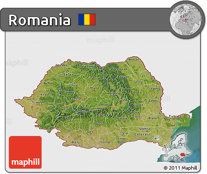 Satellite 3D Map of Romania, single color outside
