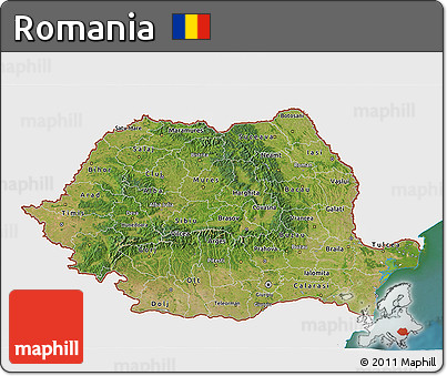 Satellite 3D Map of Romania, single color outside
