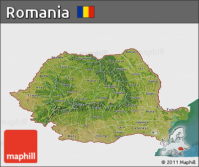 Satellite 3D Map of Romania, single color outside