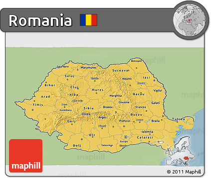 Savanna Style 3D Map of Romania, single color outside