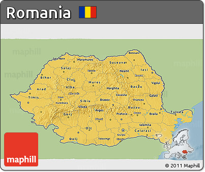 Savanna Style 3D Map of Romania, single color outside