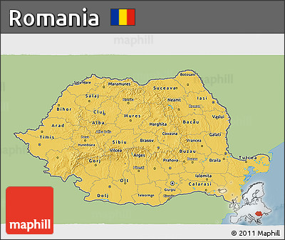 Savanna Style 3D Map of Romania, single color outside