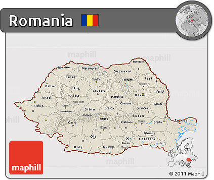 Shaded Relief 3D Map of Romania, cropped outside