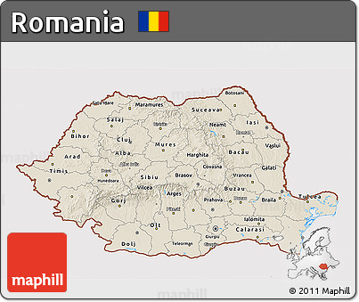 Shaded Relief 3D Map of Romania, cropped outside