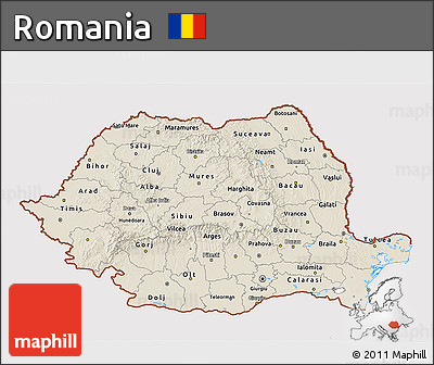 Shaded Relief 3D Map of Romania, cropped outside
