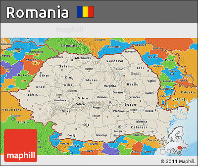 Shaded Relief 3D Map of Romania, political outside, shaded relief sea