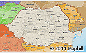 Shaded Relief 3D Map of Romania, political shades outside