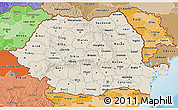 Shaded Relief 3D Map of Romania, political shades outside, shaded relief sea