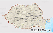 Shaded Relief 3D Map of Romania, single color outside, bathymetry sea