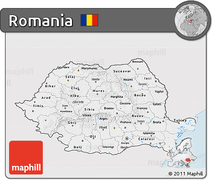 Silver Style 3D Map of Romania, single color outside
