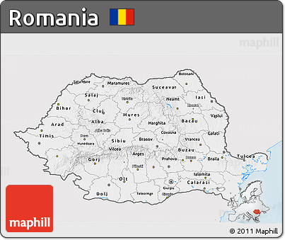 Silver Style 3D Map of Romania, single color outside