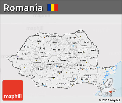 Silver Style 3D Map of Romania, single color outside