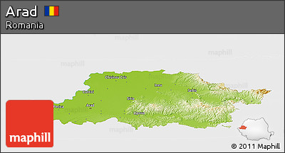 Physical Panoramic Map of Arad, single color outside