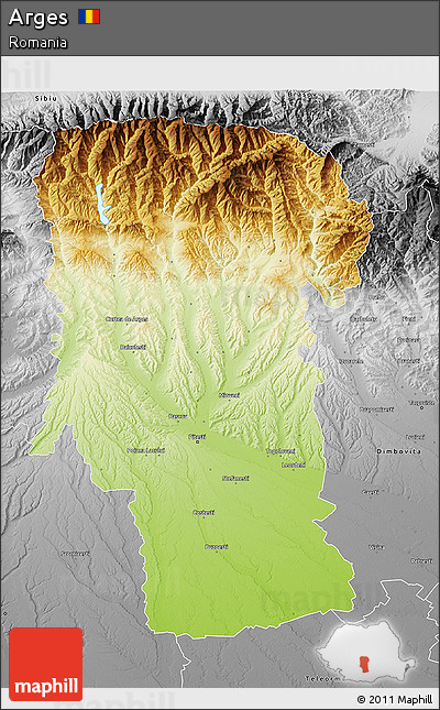 Physical 3D Map of Arges, desaturated