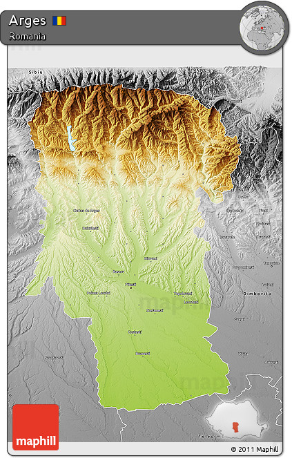 Physical 3D Map of Arges, desaturated