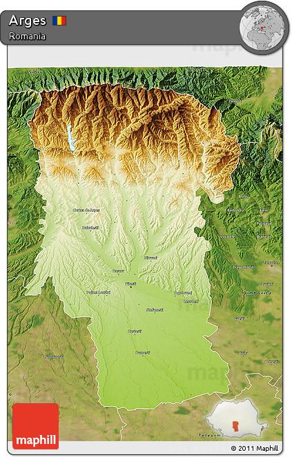 Physical 3D Map of Arges, satellite outside