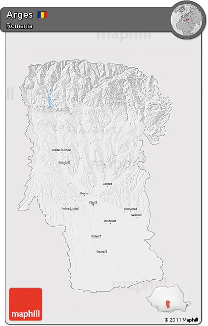 Silver Style 3D Map of Arges, single color outside