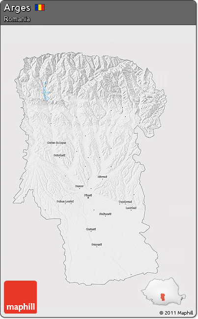 Silver Style 3D Map of Arges, single color outside