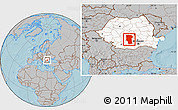 Gray Location Map of Arges, highlighted country, hill shading