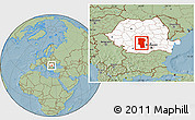 Savanna Style Location Map of Arges, highlighted country, hill shading