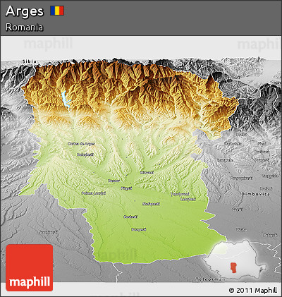 Physical Panoramic Map of Arges, desaturated