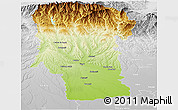 Physical Panoramic Map of Arges, lighten, desaturated