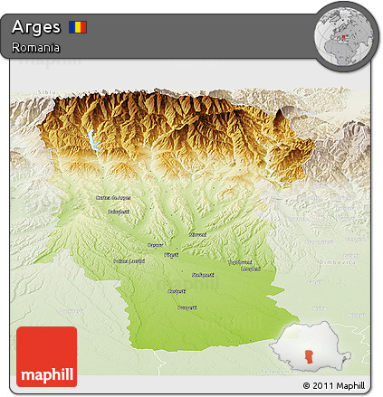 Physical Panoramic Map of Arges, lighten