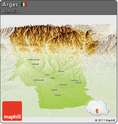 Physical Panoramic Map of Arges, lighten