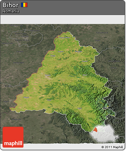 Satellite 3D Map of Bihor, darken, semi-desaturated