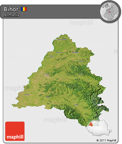 Satellite 3D Map of Bihor, single color outside