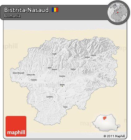 Classic Style 3D Map of Bistrita-Nasaud, single color outside