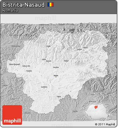 Gray 3D Map of Bistrita-Nasaud