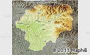 Physical 3D Map of Bistrita-Nasaud, darken, semi-desaturated