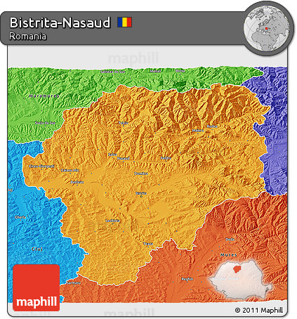 Political 3D Map of Bistrita-Nasaud