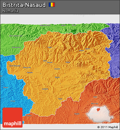 Political 3D Map of Bistrita-Nasaud