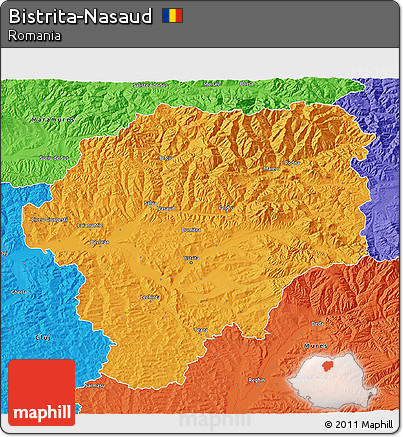 Political 3D Map of Bistrita-Nasaud