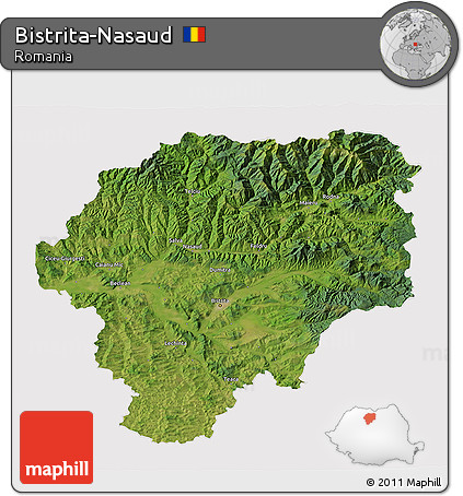 Satellite 3D Map of Bistrita-Nasaud, cropped outside