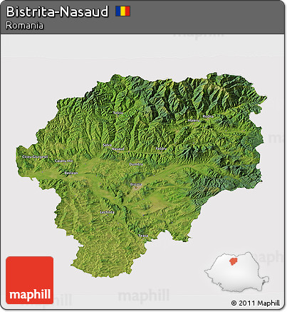 Satellite 3D Map of Bistrita-Nasaud, cropped outside