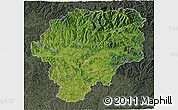 Satellite 3D Map of Bistrita-Nasaud, darken, semi-desaturated