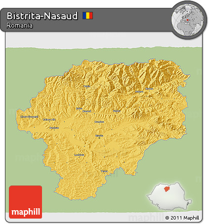 Savanna Style 3D Map of Bistrita-Nasaud, single color outside