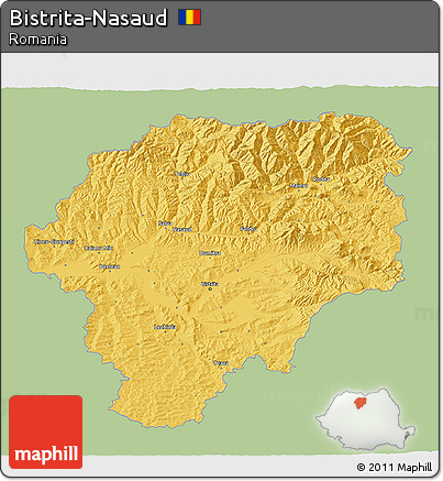 Savanna Style 3D Map of Bistrita-Nasaud, single color outside