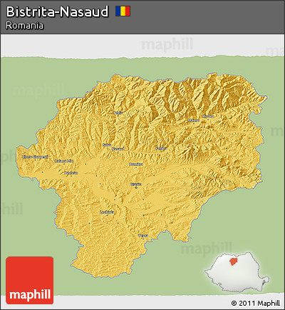 Savanna Style 3D Map of Bistrita-Nasaud, single color outside