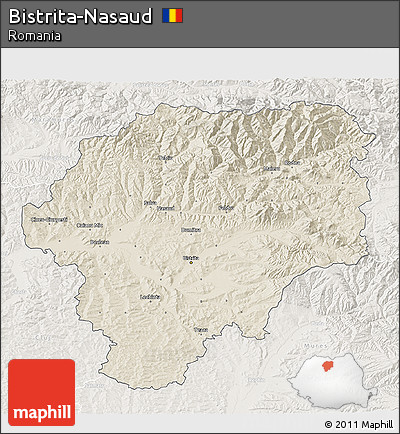 Shaded Relief 3D Map of Bistrita-Nasaud, lighten
