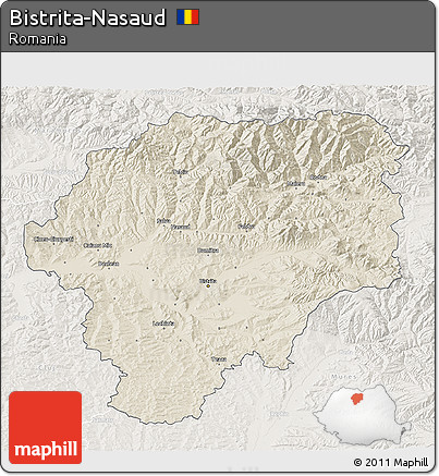 Shaded Relief 3D Map of Bistrita-Nasaud, lighten