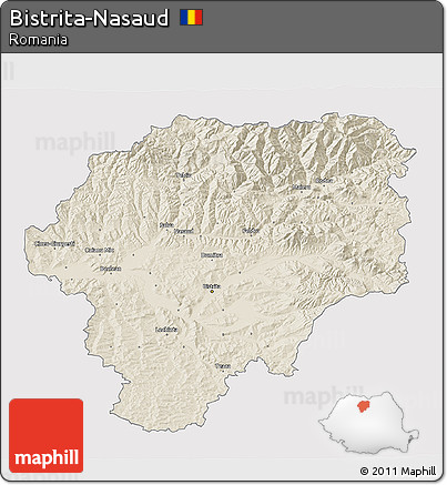 Shaded Relief 3D Map of Bistrita-Nasaud, single color outside