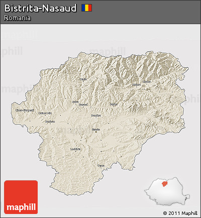 Shaded Relief 3D Map of Bistrita-Nasaud, single color outside