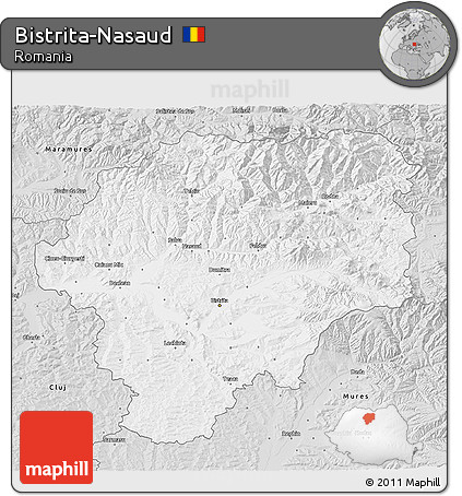 Silver Style 3D Map of Bistrita-Nasaud